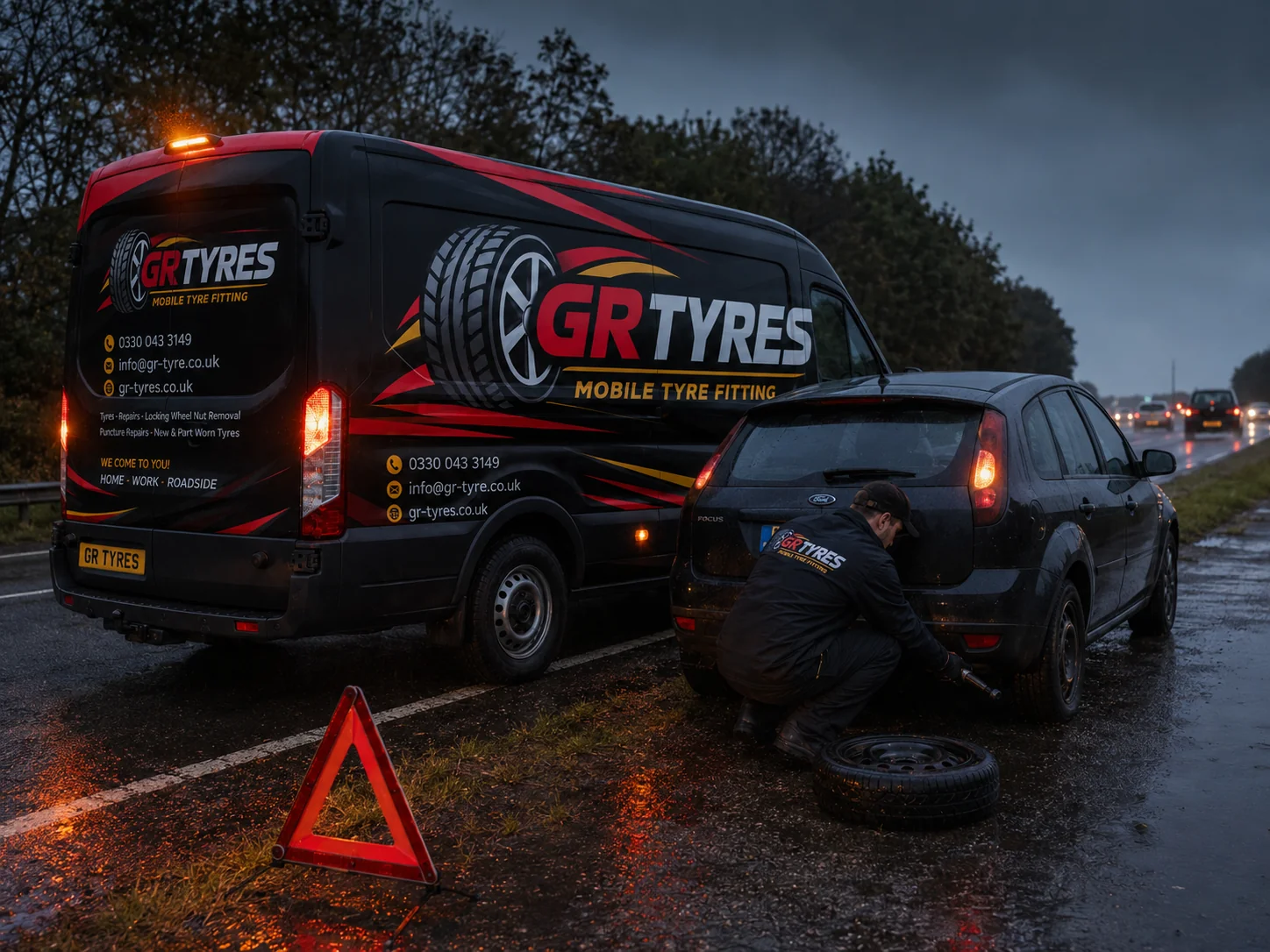 GR-Tyres 24/7 emergency call-out van parked on a street